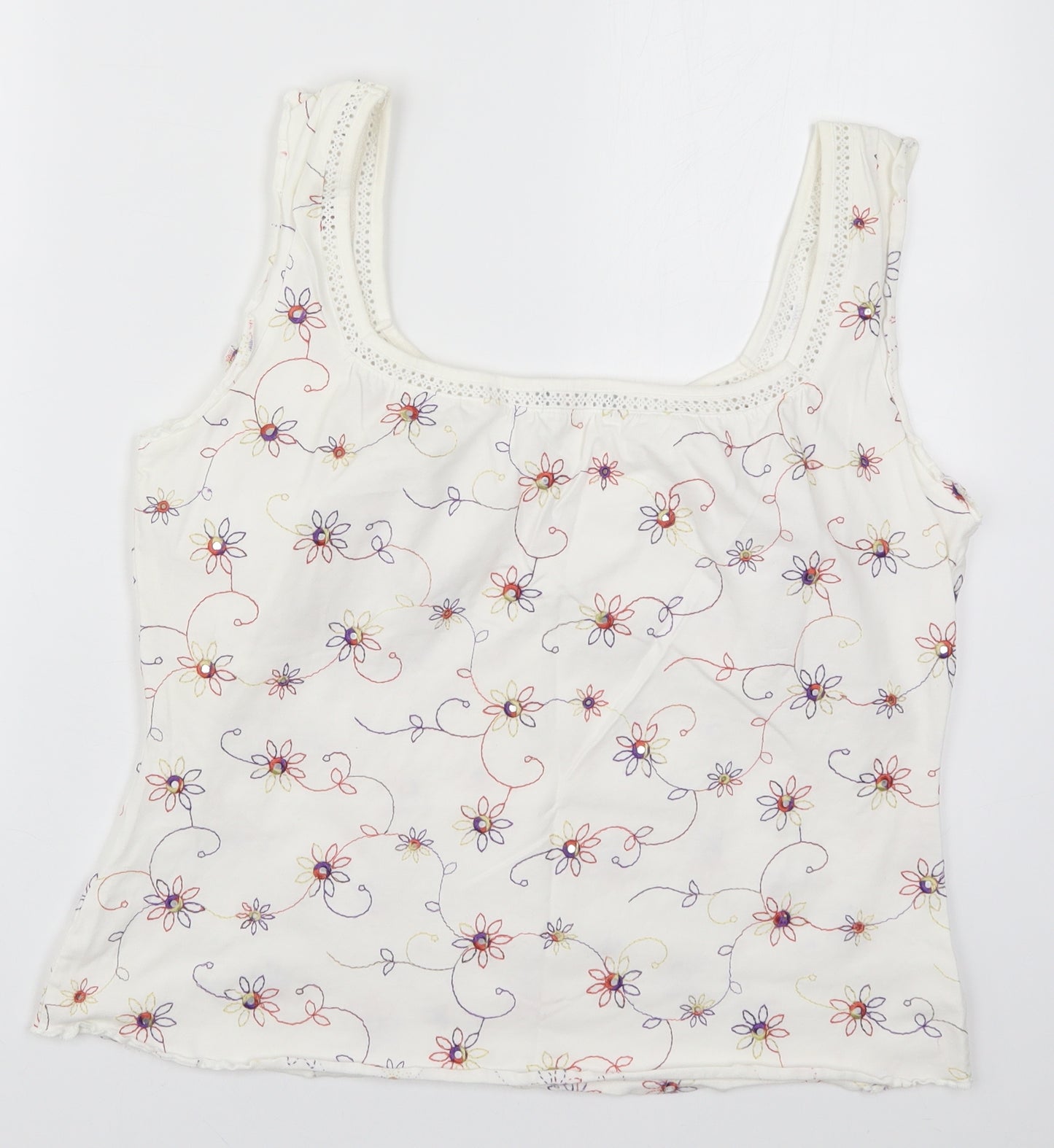 Per Una Womens White Floral  Basic Tank Size 20