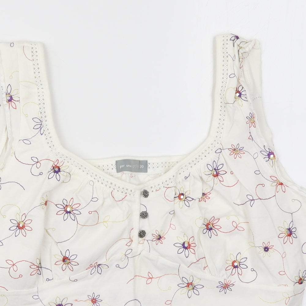 Per Una Womens White Floral  Basic Tank Size 20