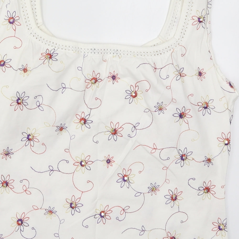 Per Una Womens White Floral  Basic Tank Size 20
