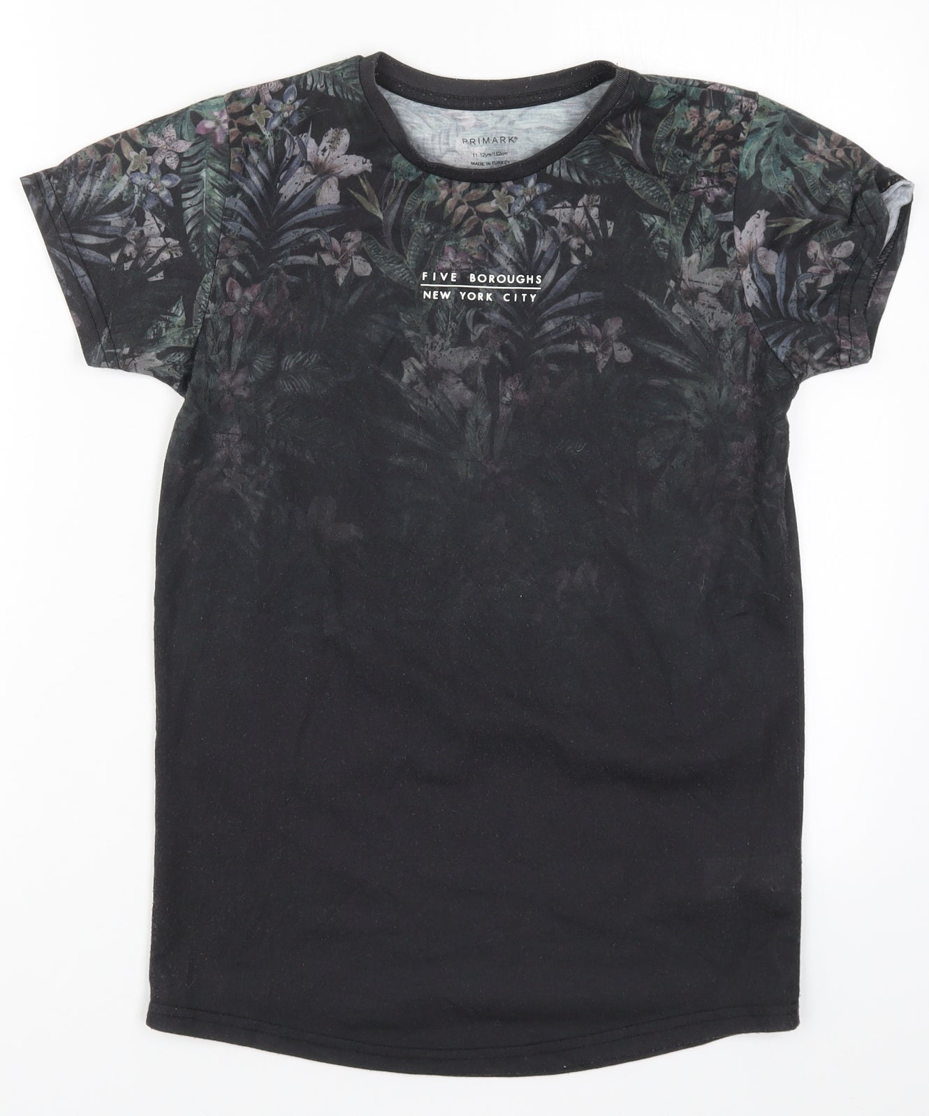 Primark Boys Black Floral  Basic T-Shirt Size 11-12 Years  - Five Boroughs New York City