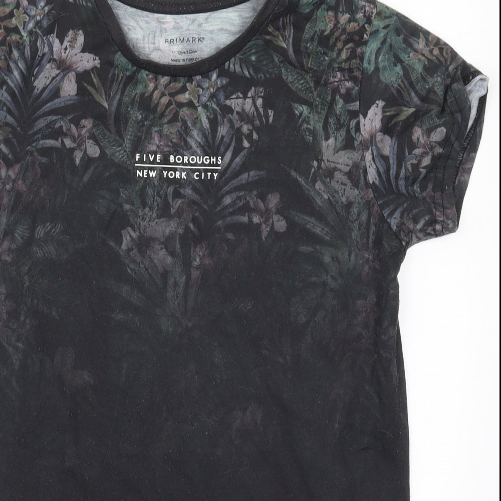 Primark Boys Black Floral  Basic T-Shirt Size 11-12 Years  - Five Boroughs New York City