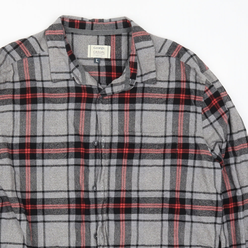 George Mens Grey Check   Button-Up Size L  - Red