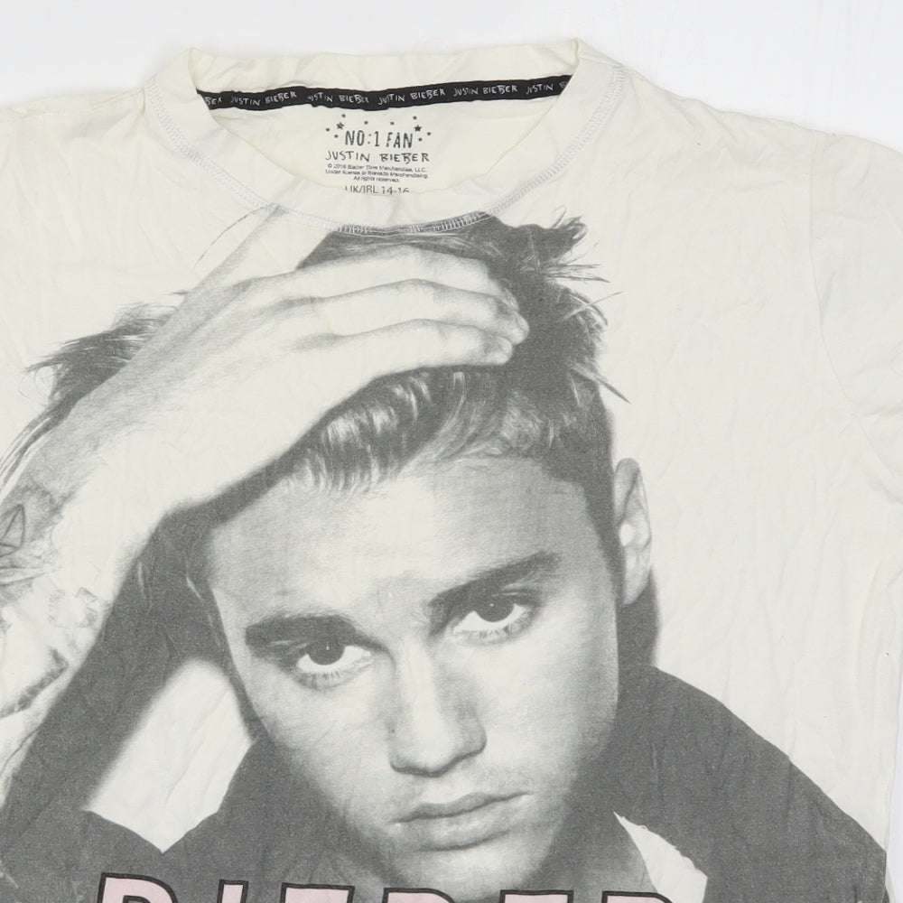 Primark Womens White Solid  Top Pyjama Top Size 14  - Bieber Fever