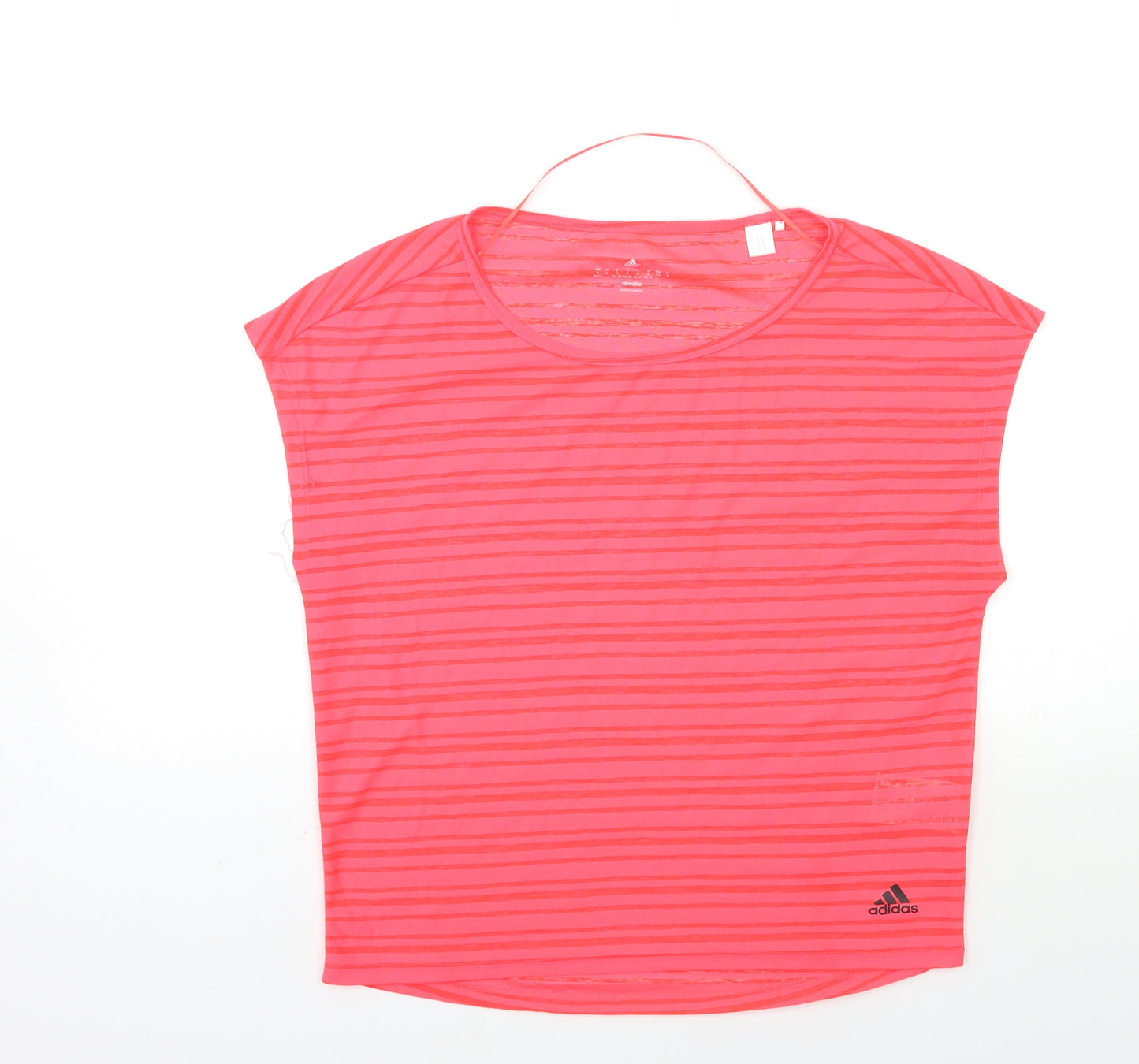 adidas Womens Pink Striped  Basic T-Shirt Size 8