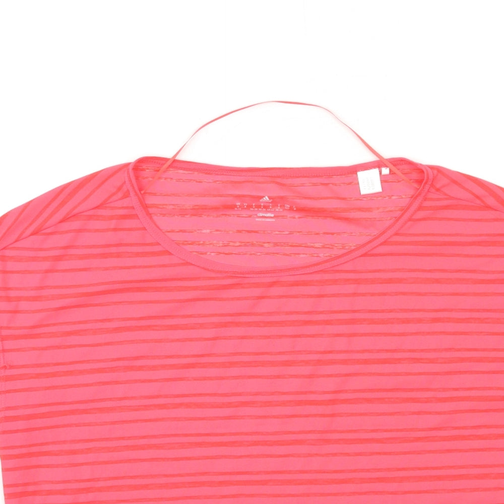 adidas Womens Pink Striped  Basic T-Shirt Size 8
