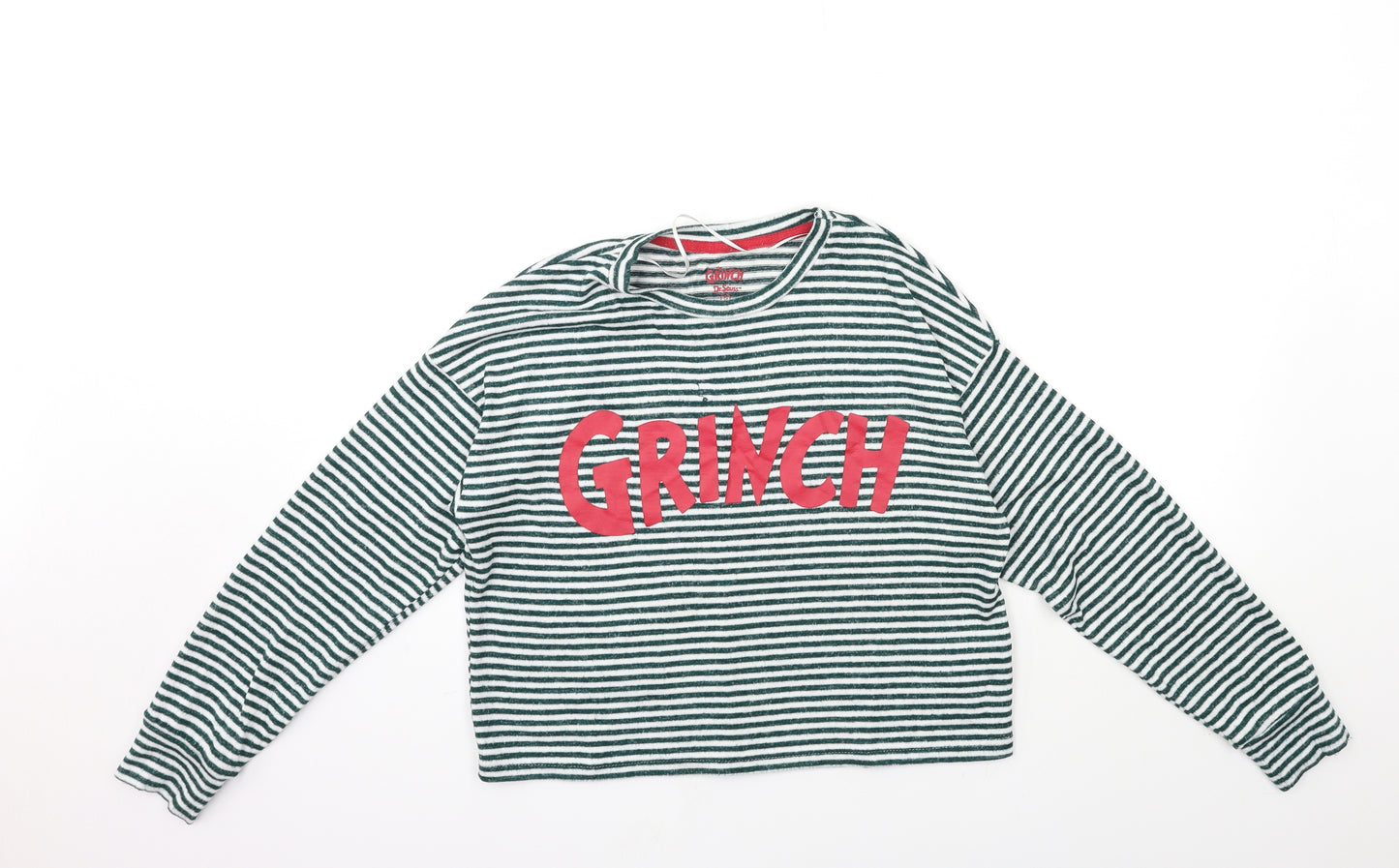 Primark Womens Green Striped  Basic T-Shirt Size 10  - Grinch Christmas