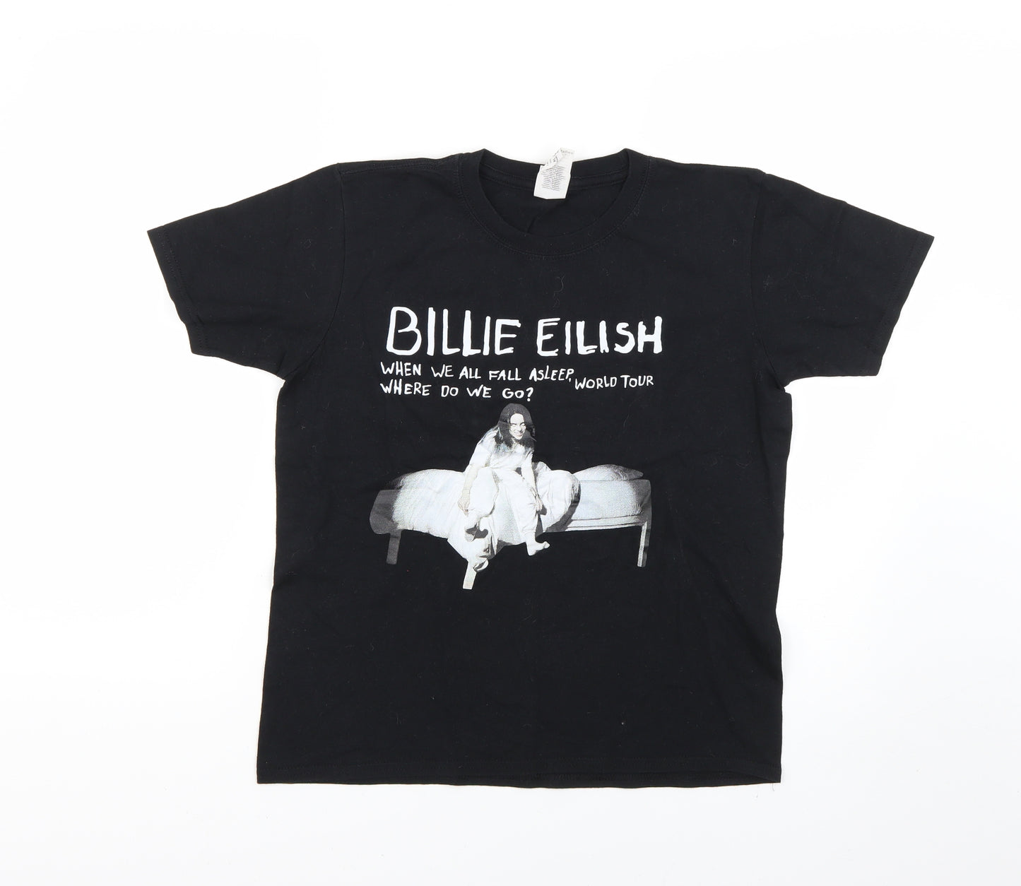 Gildan Girls Black Geometric  Basic T-Shirt Size 14-15 Years  - billie eilish