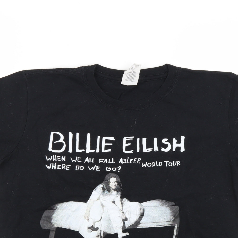 Gildan Girls Black Geometric  Basic T-Shirt Size 14-15 Years  - billie eilish