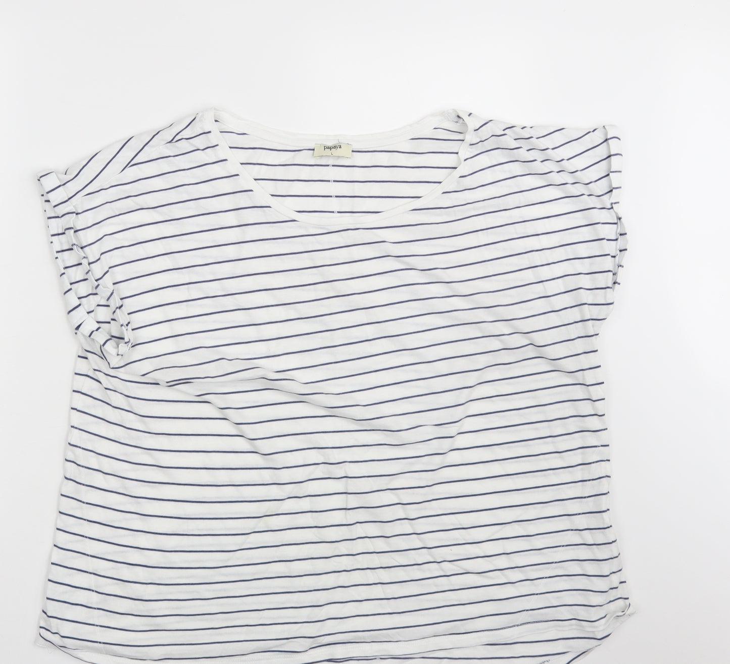 Papaya Womens White Striped  Basic T-Shirt Size L