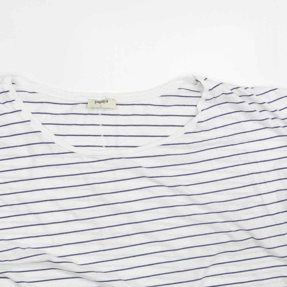 Papaya Womens White Striped  Basic T-Shirt Size L