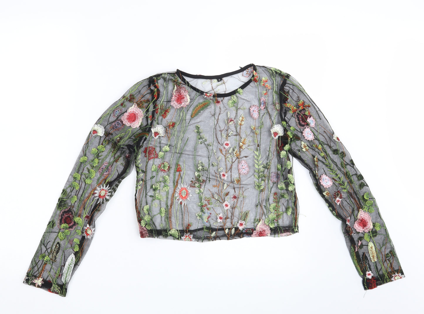 Preworn Womens Black Floral  Basic Blouse Size S