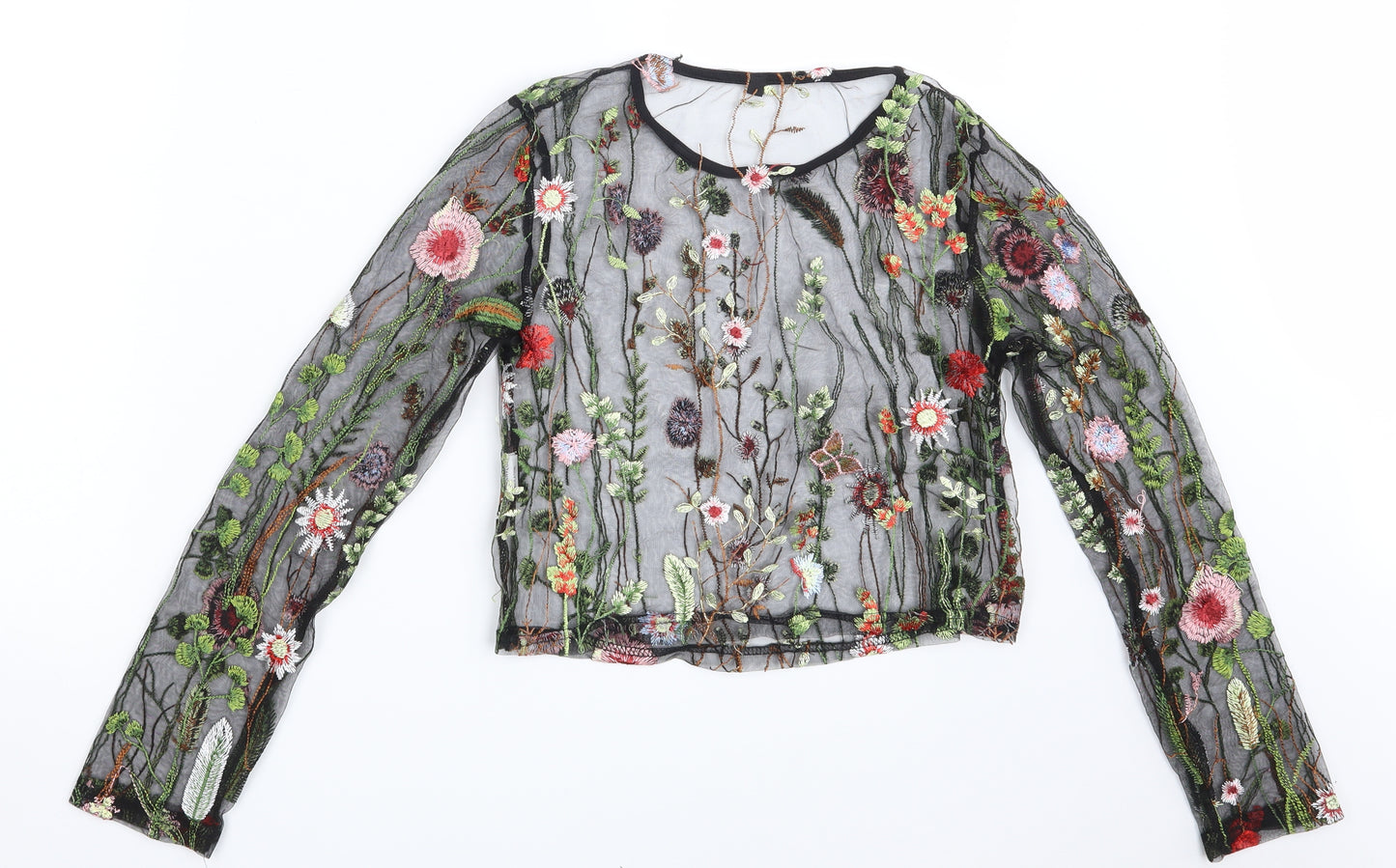 Preworn Womens Black Floral  Basic Blouse Size S