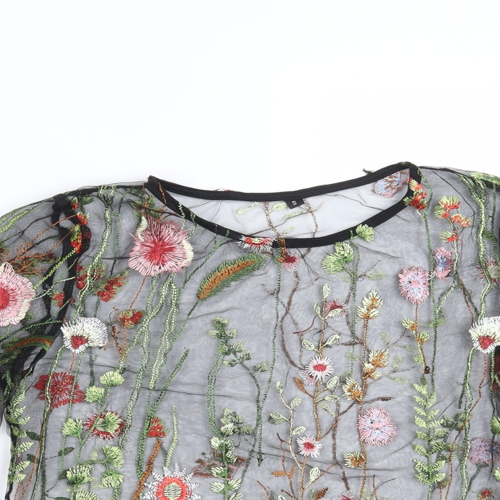 Preworn Womens Black Floral  Basic Blouse Size S