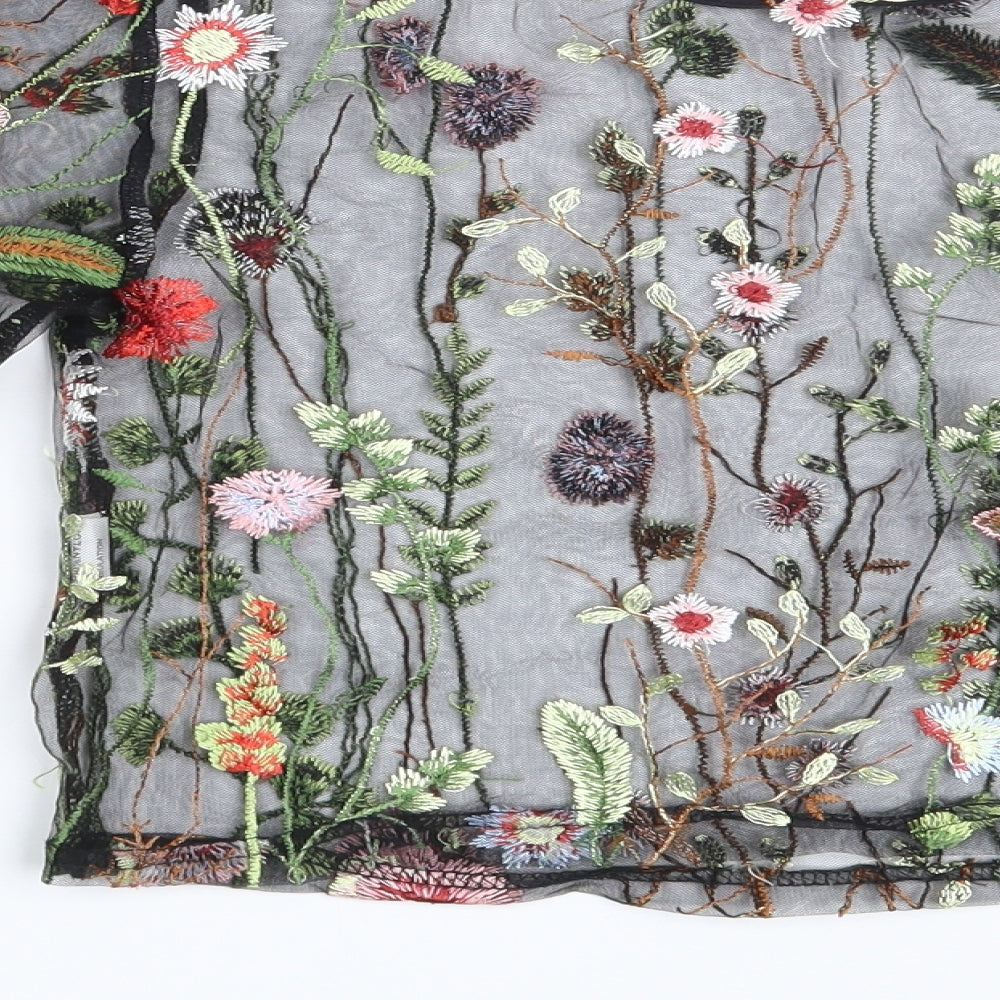 Preworn Womens Black Floral  Basic Blouse Size S