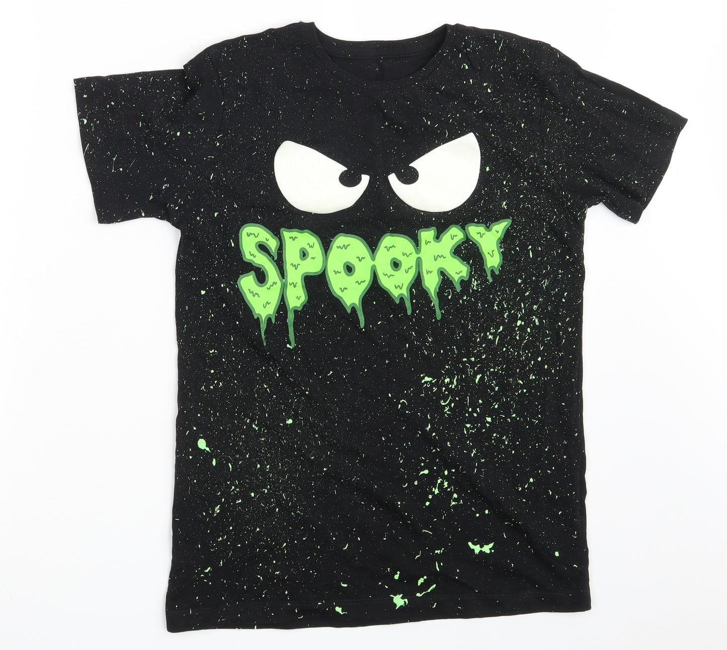 Preworn Boys Black   Basic T-Shirt Size 12-13 Years  - Spooky