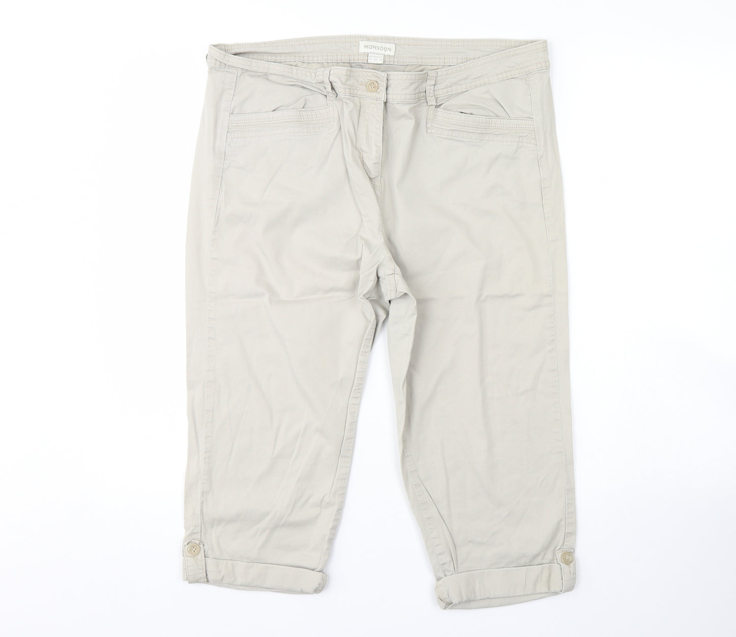 M&s Womens Beige   Cropped Trousers Size 14 L20 in