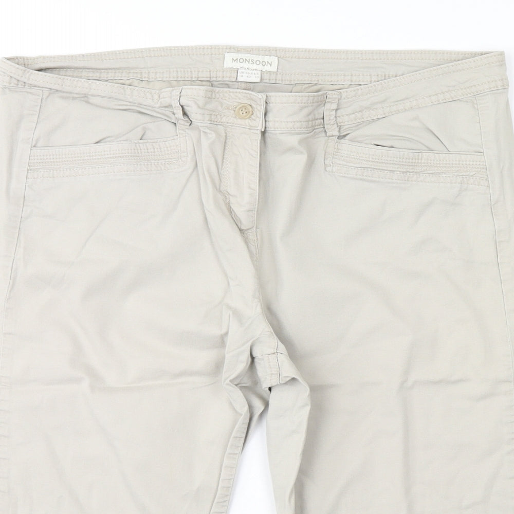 M&s Womens Beige   Cropped Trousers Size 14 L20 in