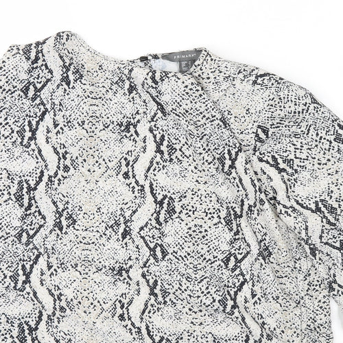Primark Womens White Animal Print  Basic Blouse Size 8  - Shoulder Pads