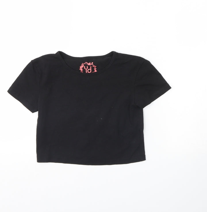 yd Girls Black Cropped T-Shirt Size 11 Years