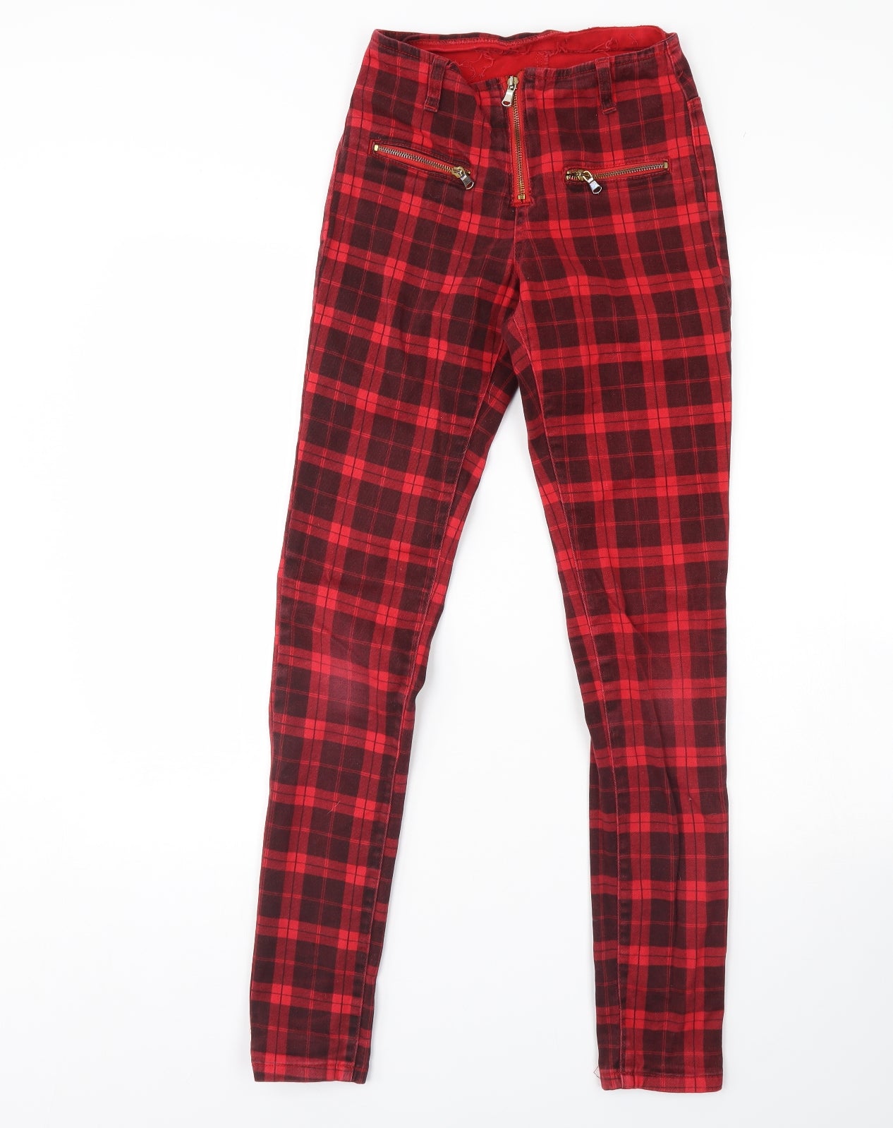 Internacionale Womens Red Plaid Denim Skinny Jeans Size 6 L29 in