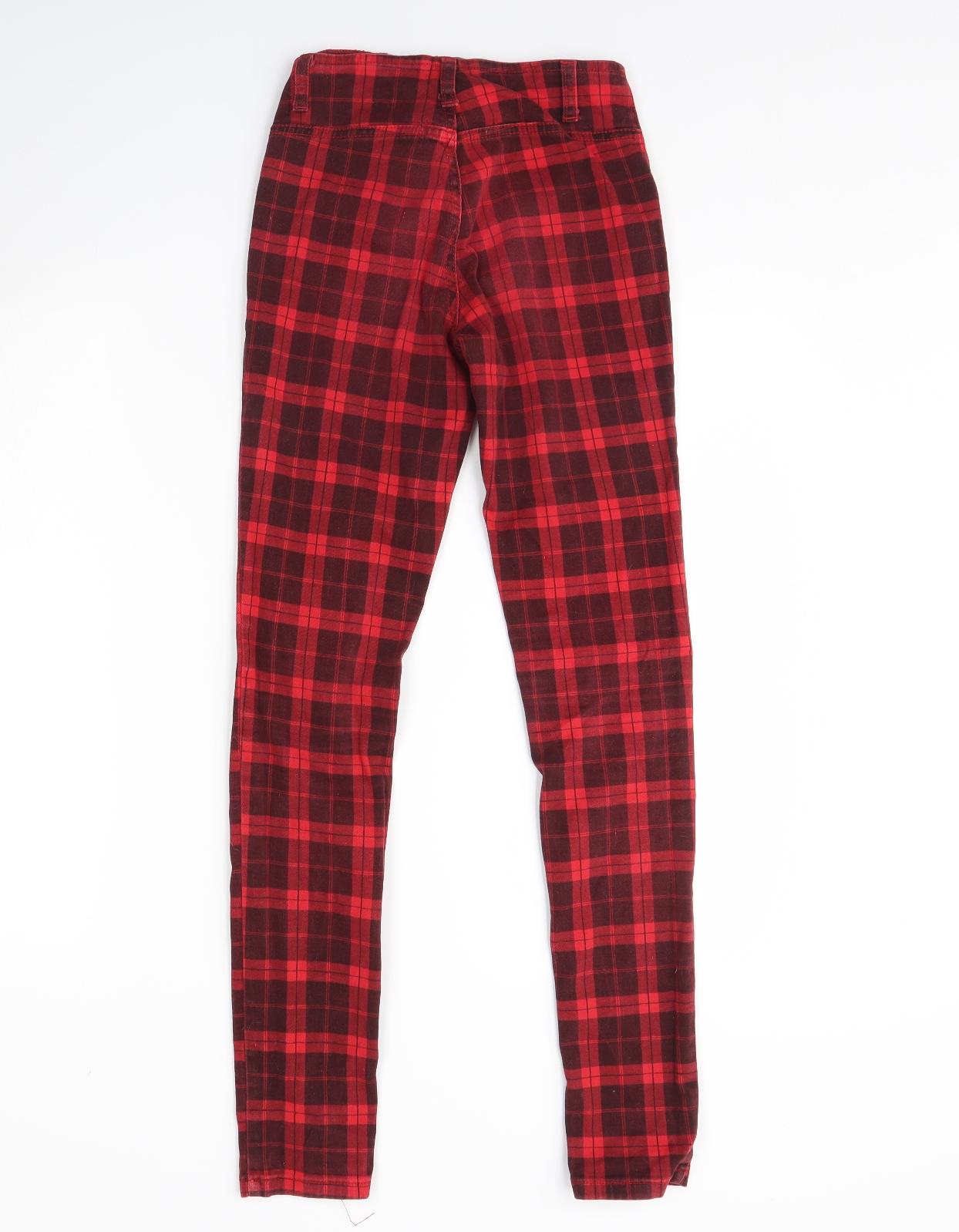 Internacionale Womens Red Plaid Denim Skinny Jeans Size 6 L29 in