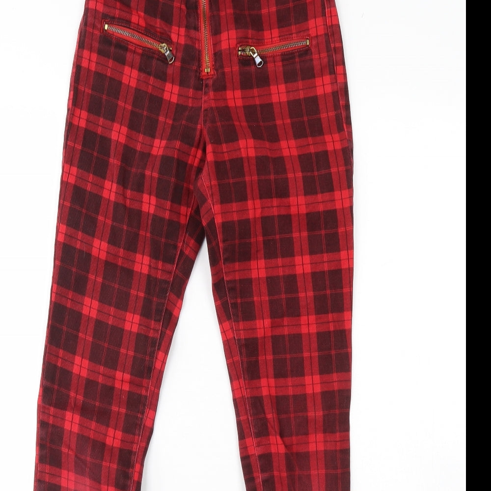 Internacionale Womens Red Plaid Denim Skinny Jeans Size 6 L29 in
