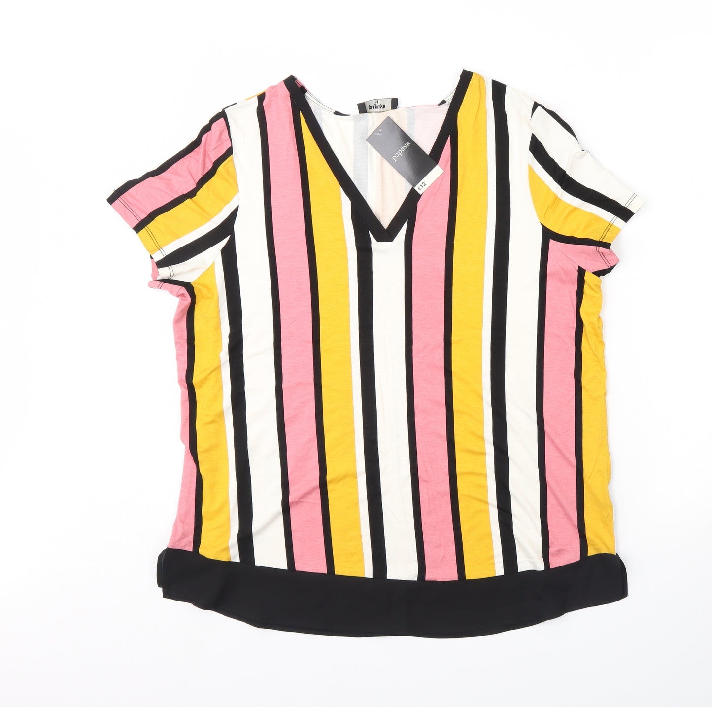 Papaya Womens Yellow Striped  Basic Blouse Size 16