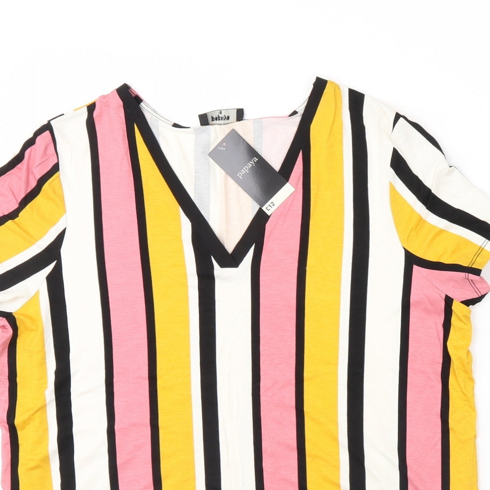 Papaya Womens Yellow Striped  Basic Blouse Size 16