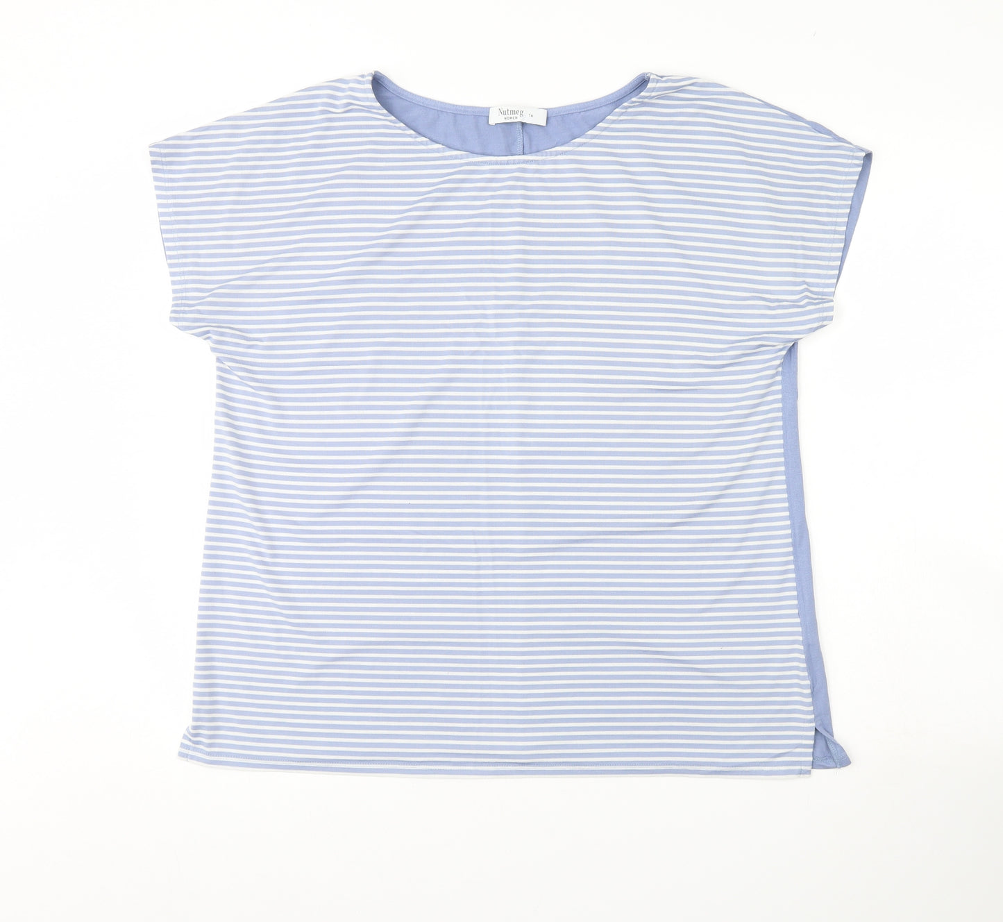 Nutmeg Womens Blue Striped  Basic Blouse Size 16