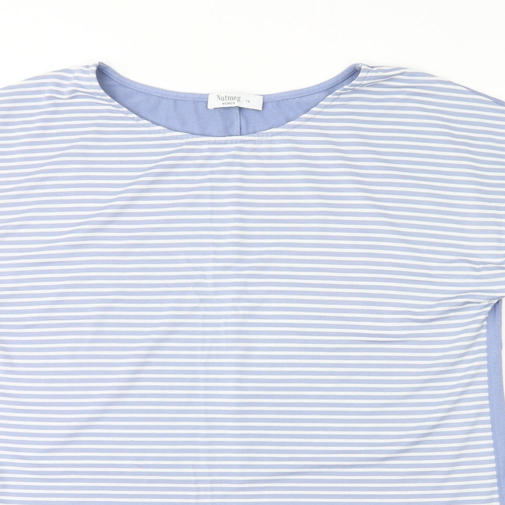 Nutmeg Womens Blue Striped  Basic Blouse Size 16
