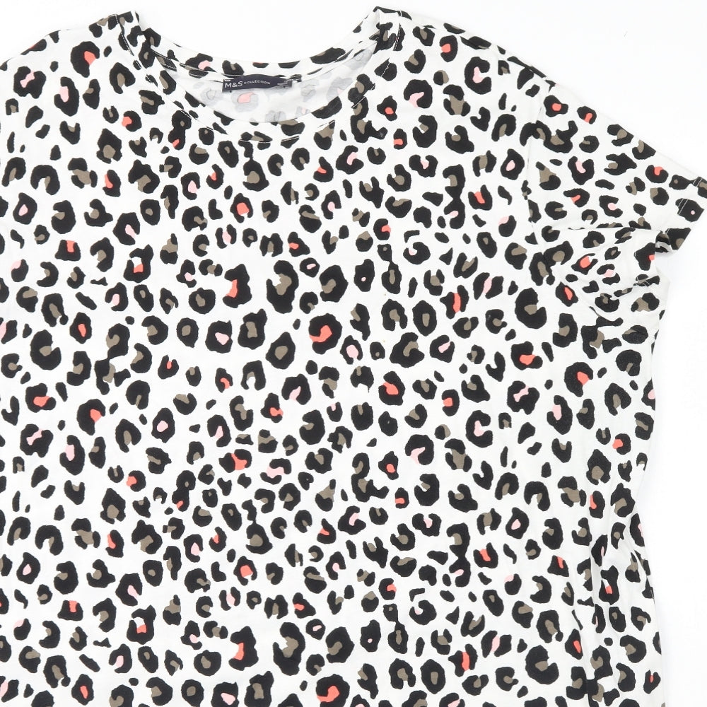 m&S Womens White Animal Print  Basic T-Shirt Size 24