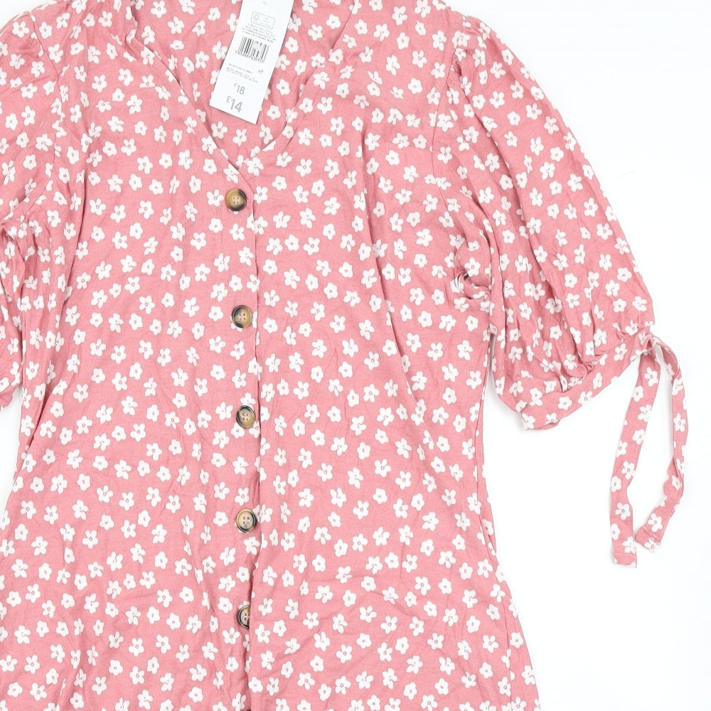 F&F Womens Pink Floral  Fit & Flare  Size 16