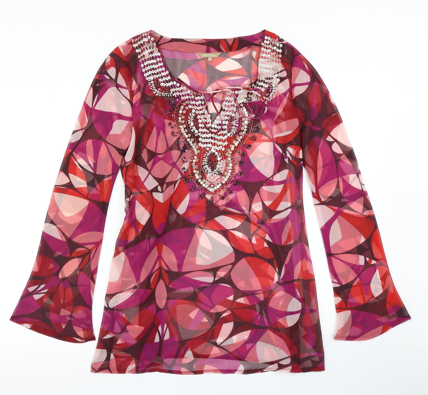 M&Co Womens Purple Geometric  Kimono Blouse Size 12