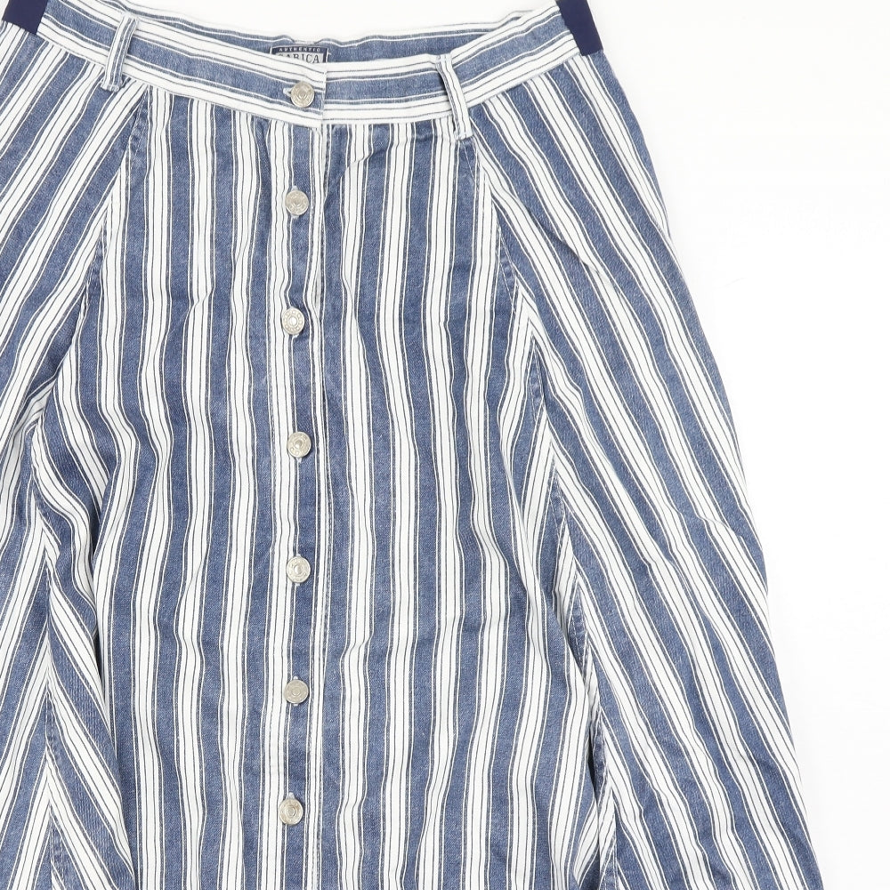 Sabica Womens Blue Striped Denim Flare Skirt Size 16