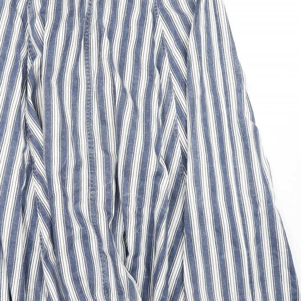Sabica Womens Blue Striped Denim Flare Skirt Size 16