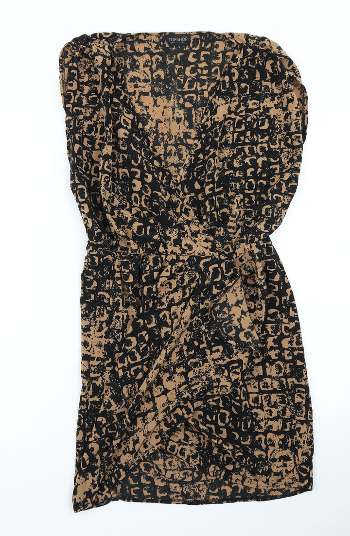 Topshop Womens Brown Geometric Wrap Dress Size 8