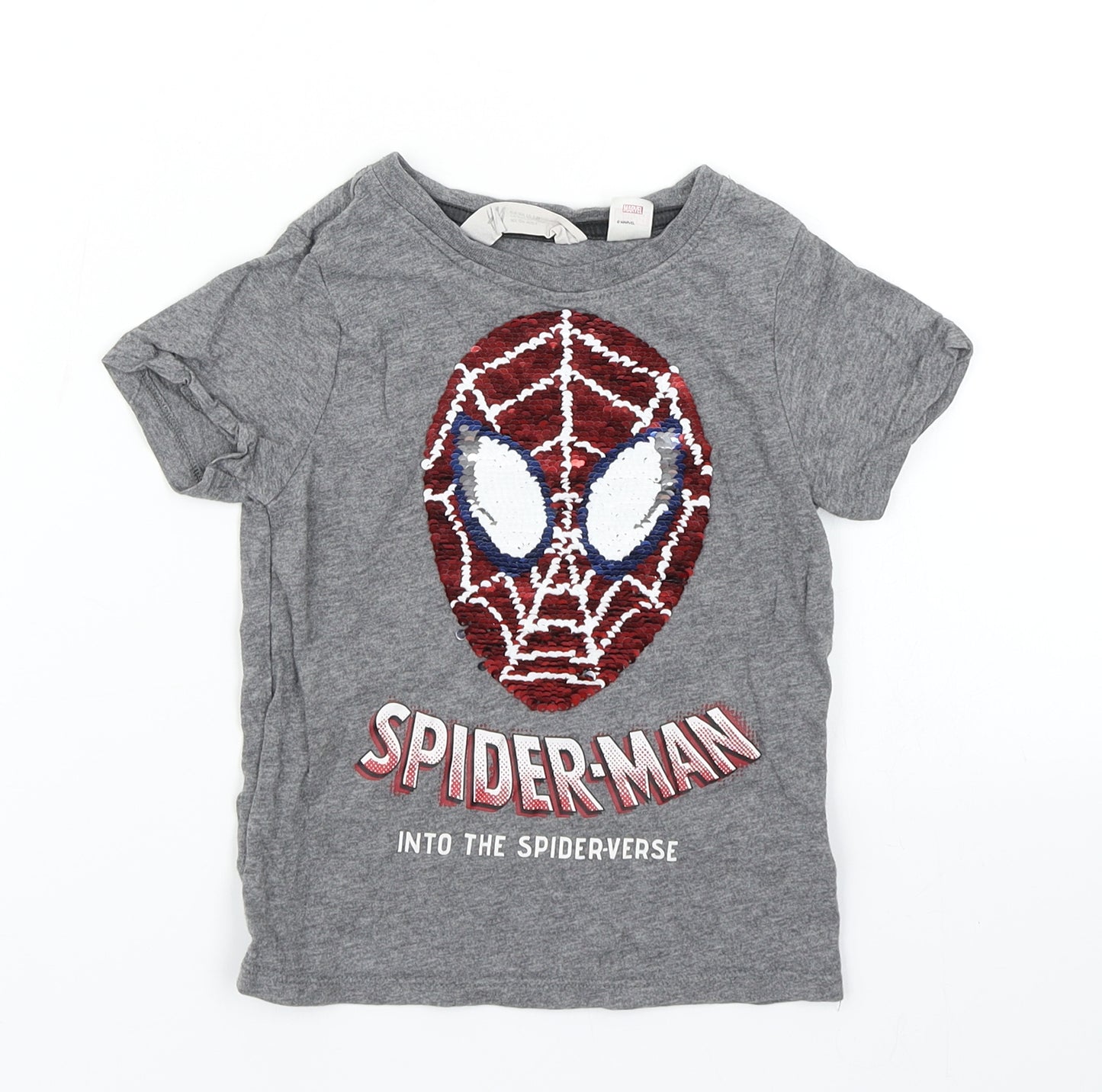 H&M Girls Grey   Basic T-Shirt Size 4 Years  - Spiderman Into the Spiderverse Reversible sequins
