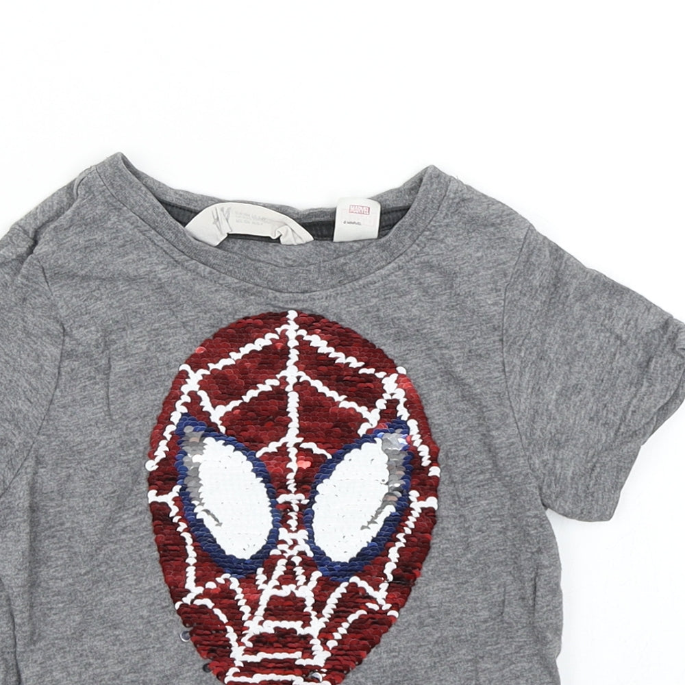 H&M Girls Grey   Basic T-Shirt Size 4 Years  - Spiderman Into the Spiderverse Reversible sequins