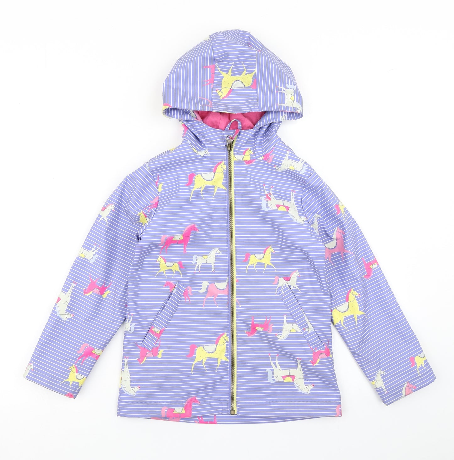 Joules Girls Blue Striped  Rain Coat Jacket Size 6 Years  - Horses
