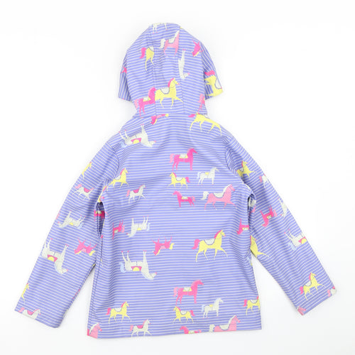Joules Girls Blue Striped  Rain Coat Jacket Size 6 Years  - Horses