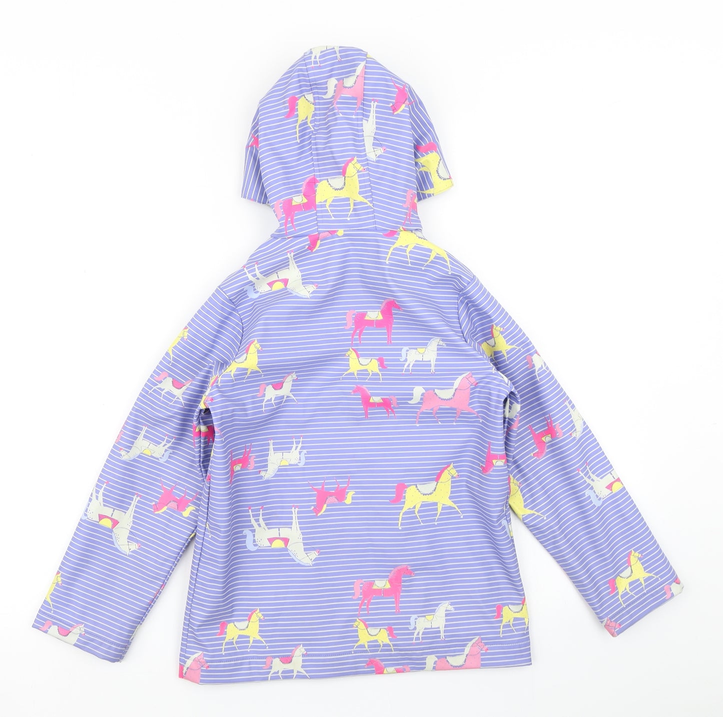 Joules Girls Blue Striped  Rain Coat Jacket Size 6 Years  - Horses