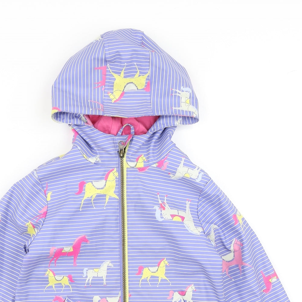 Joules Girls Blue Striped  Rain Coat Jacket Size 6 Years  - Horses