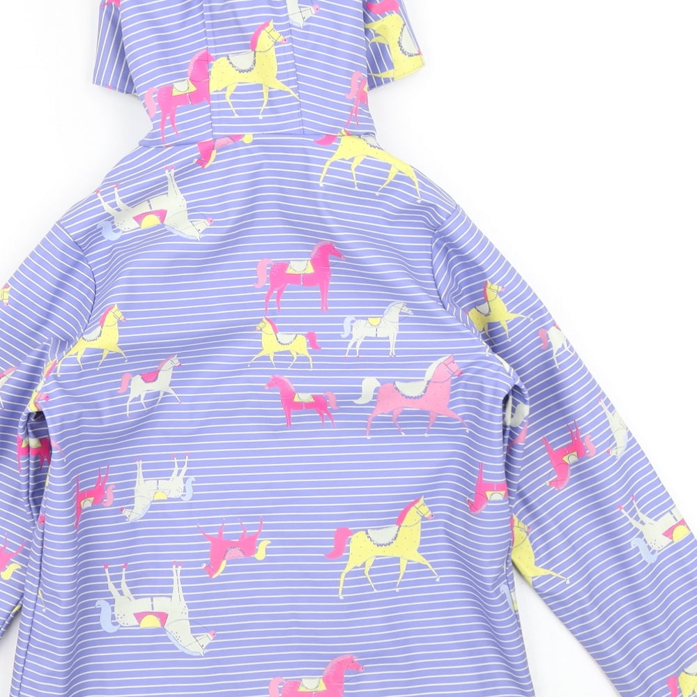 Joules Girls Blue Striped  Rain Coat Jacket Size 6 Years  - Horses