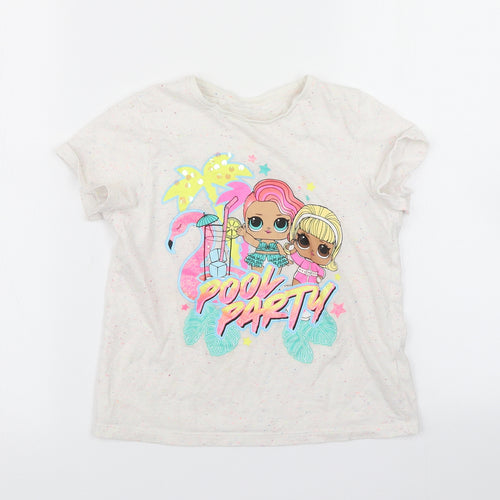 F&F Girls White Spotted  Basic T-Shirt Size 7-8 Years  - LOL Dolls