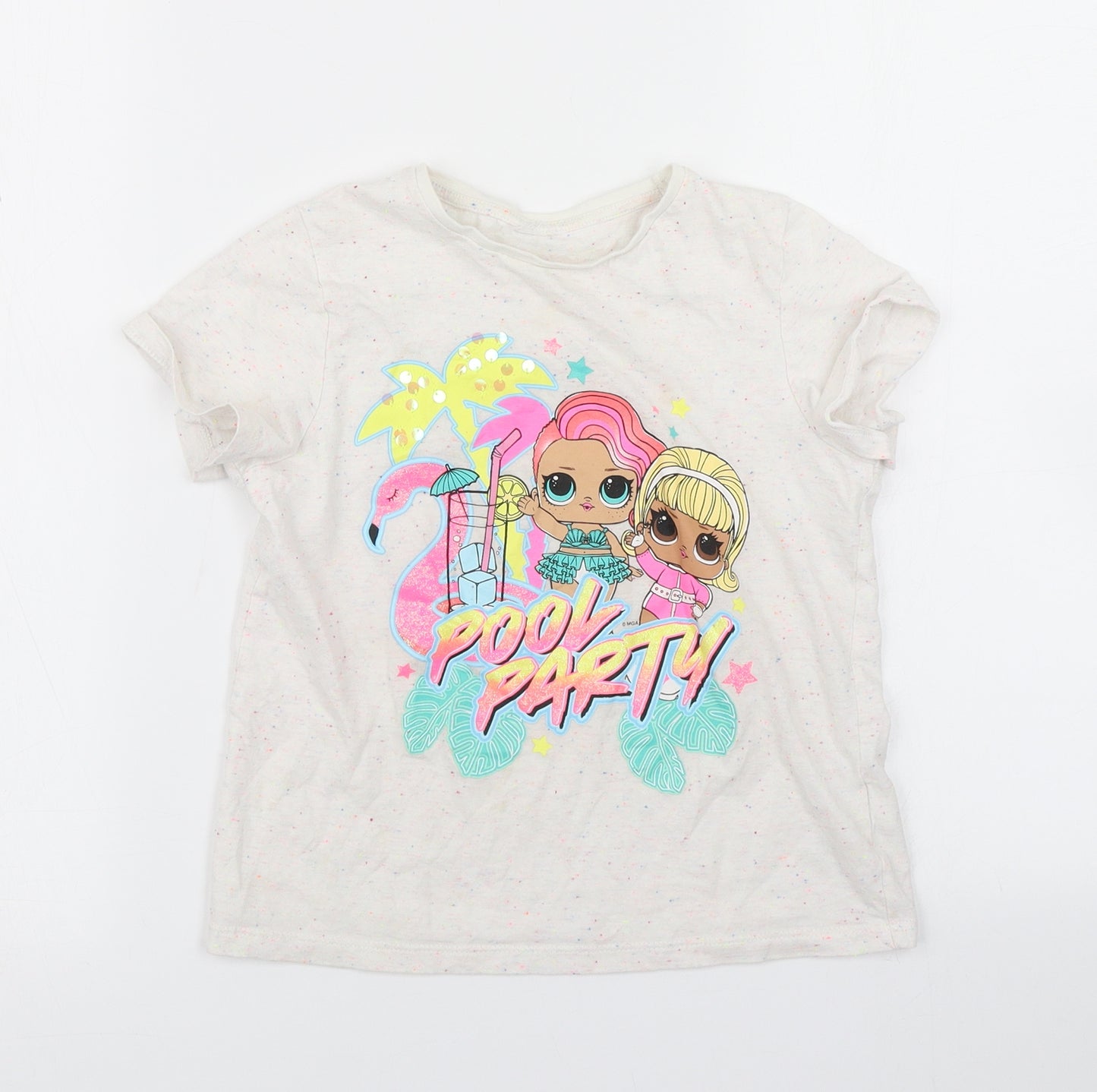 F&F Girls White Spotted  Basic T-Shirt Size 7-8 Years  - LOL Dolls