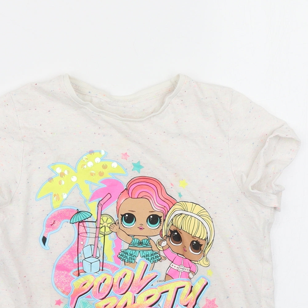 F&F Girls White Spotted  Basic T-Shirt Size 7-8 Years  - LOL Dolls