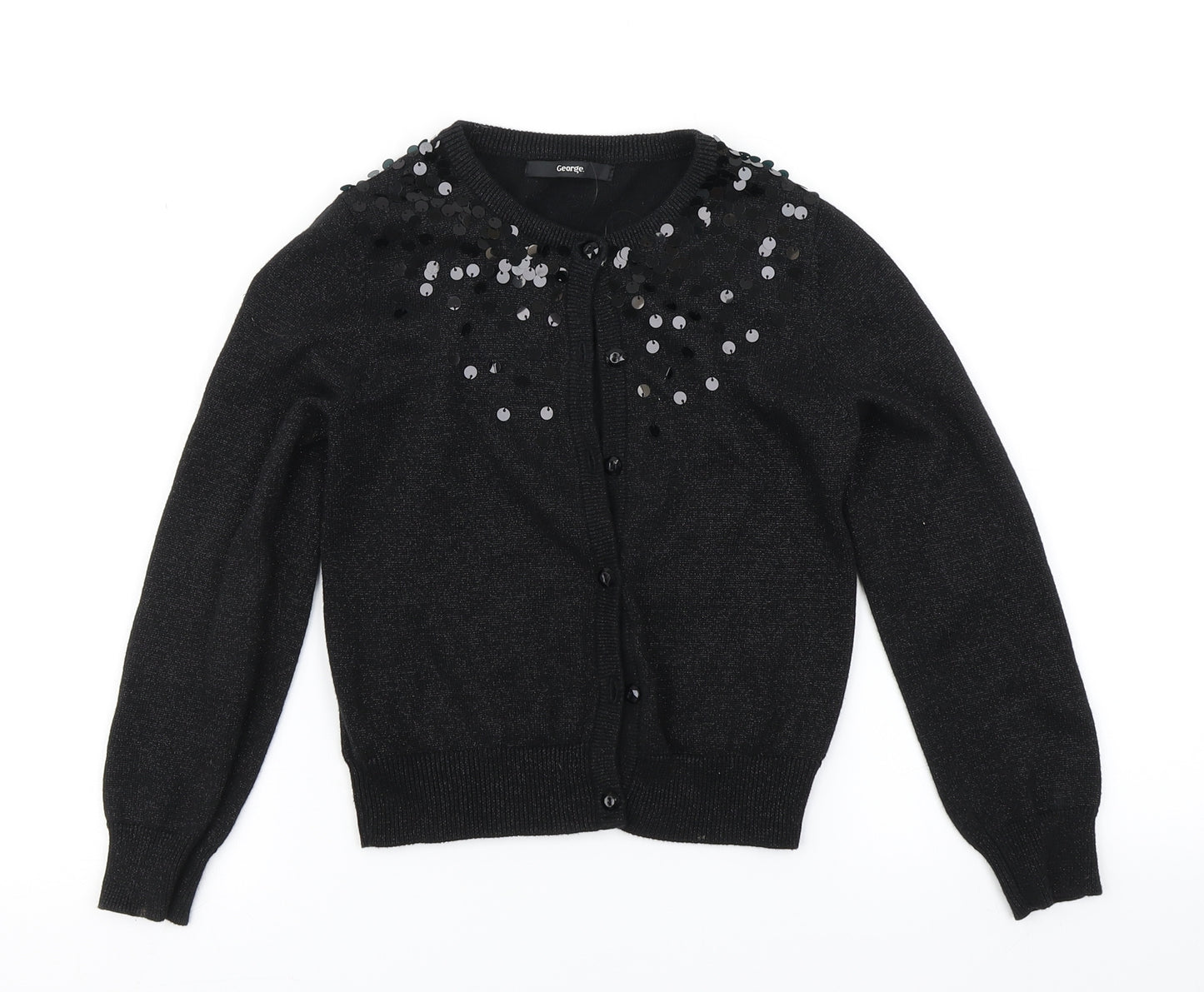 George Girls Black  Knit Cardigan Jumper Size 6-7 Years