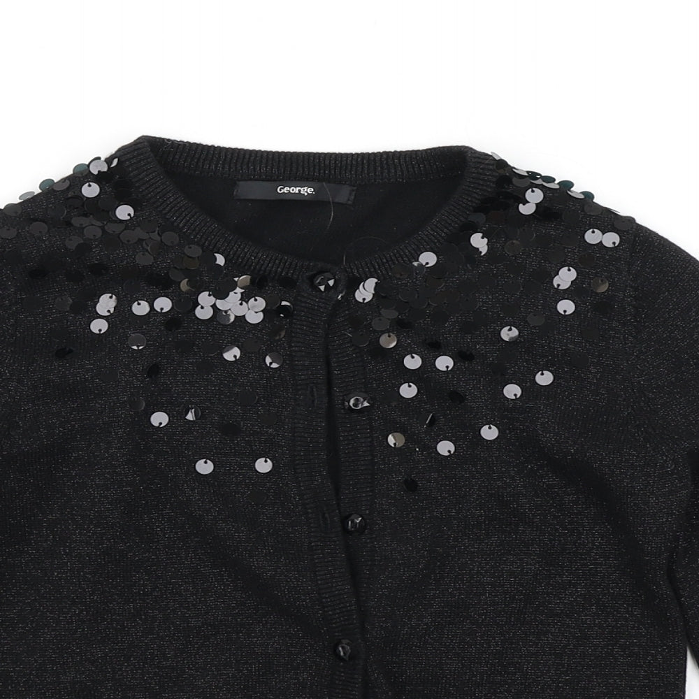 George Girls Black  Knit Cardigan Jumper Size 6-7 Years