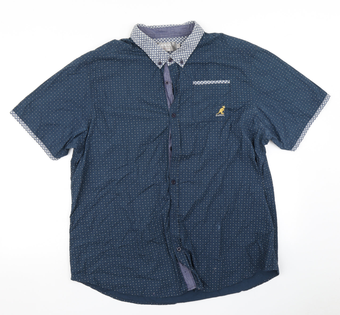 Kangol Mens Blue Polka Dot   Button-Up Size 2XL