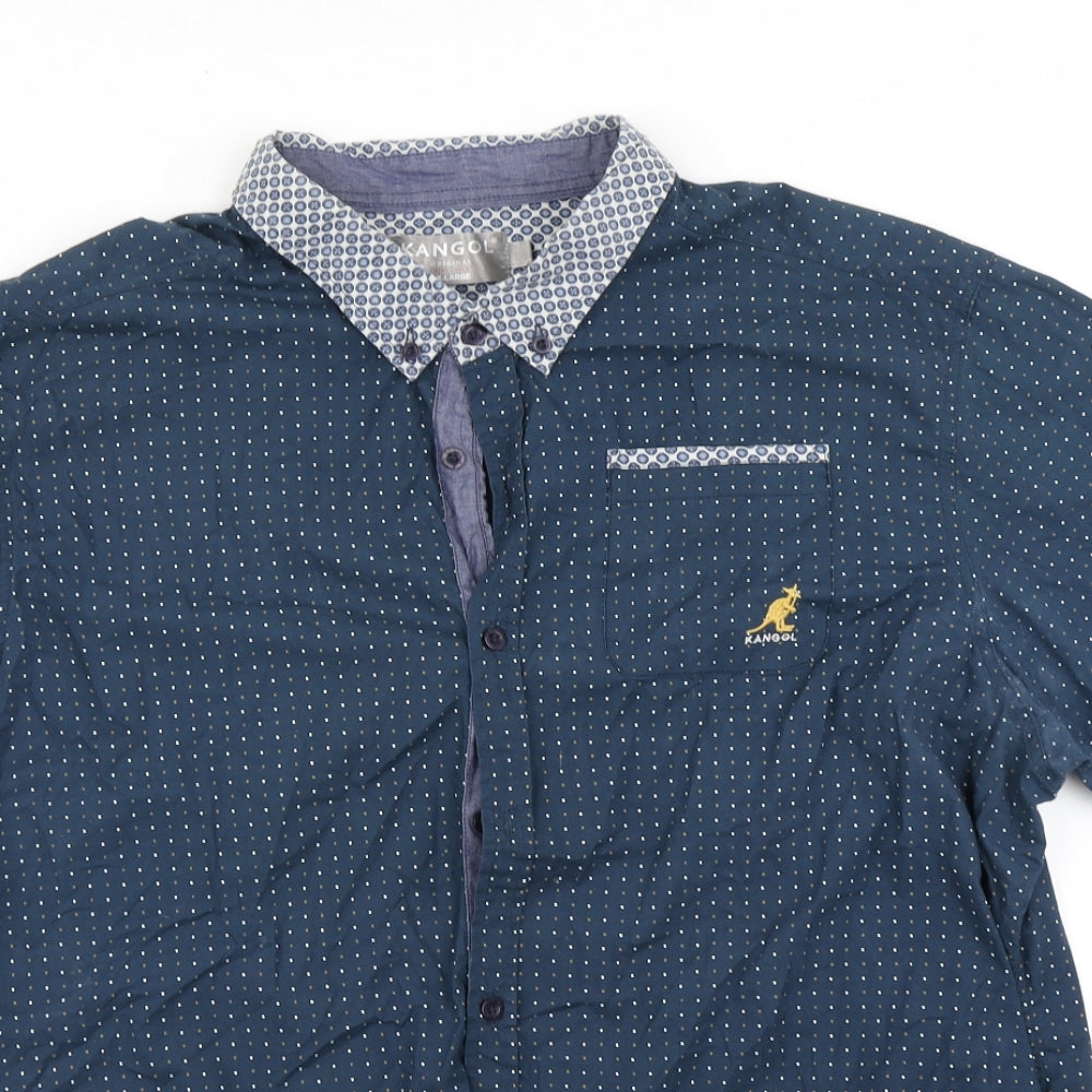 Kangol Mens Blue Polka Dot   Button-Up Size 2XL